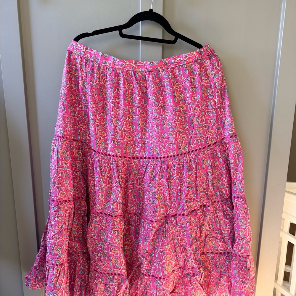 J. Crew Pink Floral Tiered Midi Skirt - Women's
